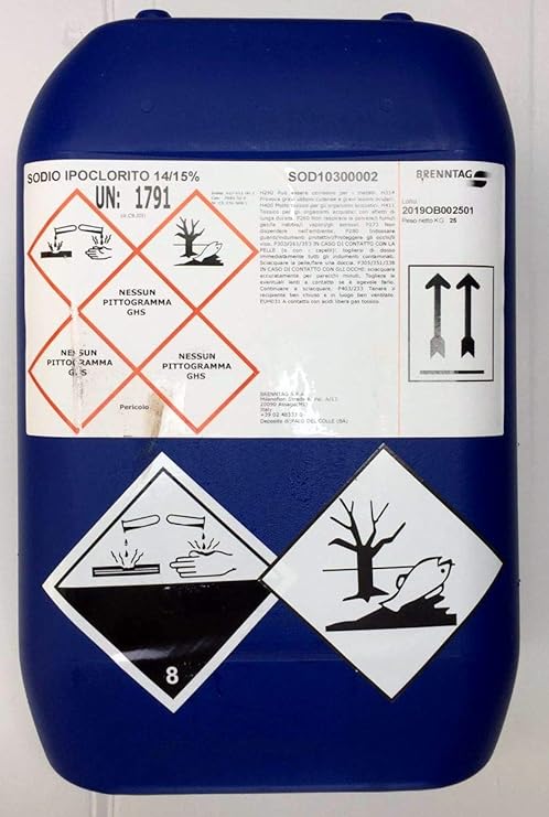 Cloro Liquido Ipoclorito Di Sodio 1415 Per Disinfezione Acqua Potabile E Trattamento Acqua Piscine Tanica Da Kg 25