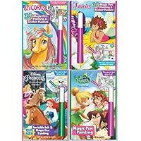 Lee Publications Disney Enchanted Characters Magic Pen-Painting Ink Activity Books Girls, Set of 4 Books Sticker Sheets Zipper Storage Bag