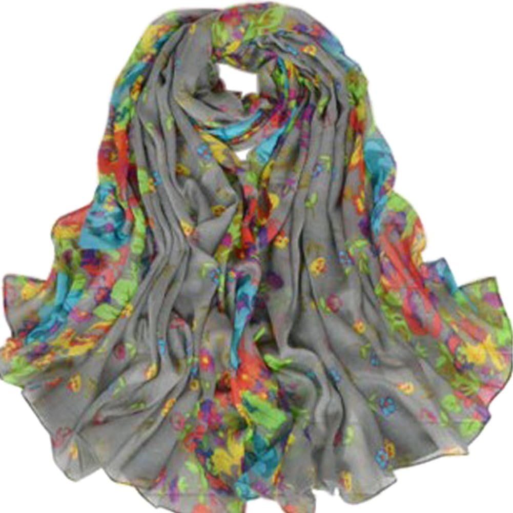 Aven Women Classy Cotton Voile Print Colorful Flowers Long Scarf Shawl Wrap