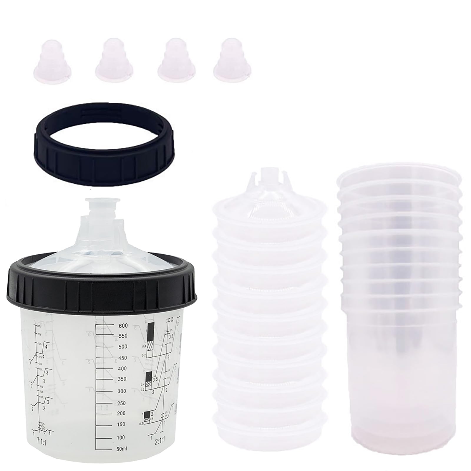 Photo 1 of 600ml Disposable Paint Spray Gun Cup for Automotive Paint Gun, HVLP Paint Spray Paint Gun, 10 Pack Standard Size 20 Ounce Kit Paint Mixing Cups - 10 Cup Liners, 10 Lids with Strainer, 1 Hard Cup