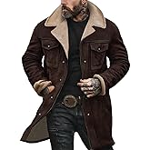 Eynuo Western Jackets for Men Vintage Suede Jackets Western Cowboy Plush Collar Coats Faux Leather Zip up Winter Outfit