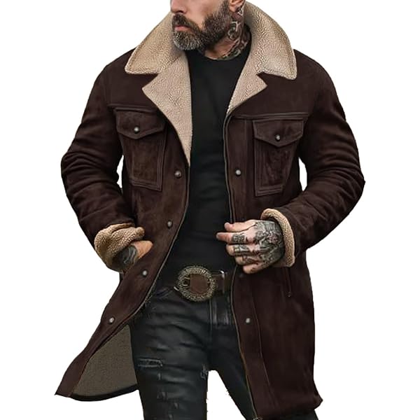 Muscularfit Faux Leather Long Trench Coats Men Vintage Suede