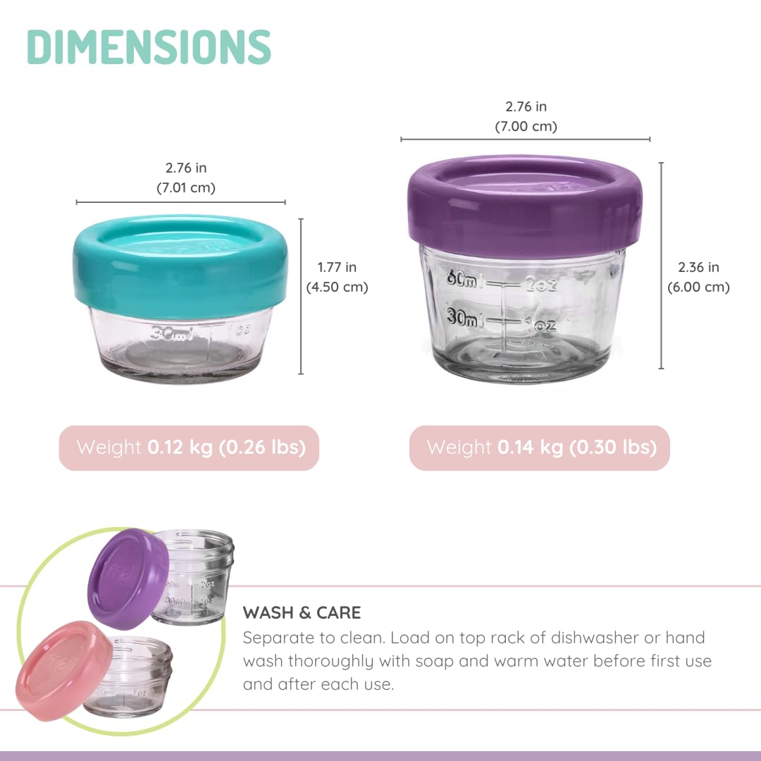 melii Glass Food Storage Jars - 12-Piece Set (6 x 4oz + 6 x 2oz) with Airtight, Leakproof Lids, BPA-Free & Eco-Friendly, Microwave, Freezer, Dishwasher Safe, Containers for Baby Food and Meal Prep