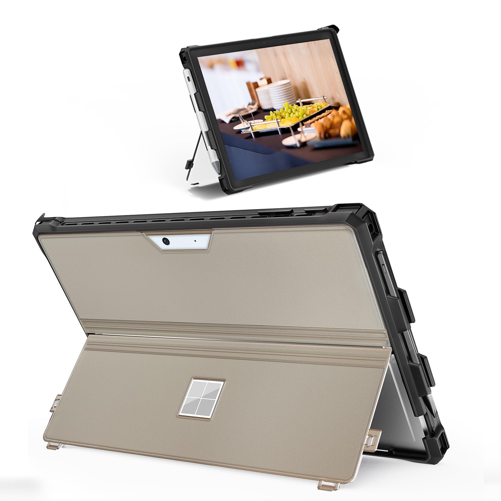 Photo 1 of Case for 12.3" Microsoft Surface Pro 7+/7/6/5/4 Rugged Cover Case, with Surface Pen Holder, Compatible with Surface Pro Type Cover Keyboard,Translucent Black