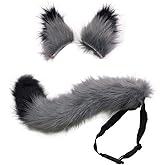 HAOAN Faux Fur Fox Tail and Ears Headband Set Werewolf Costume Accessories Halloween Party
