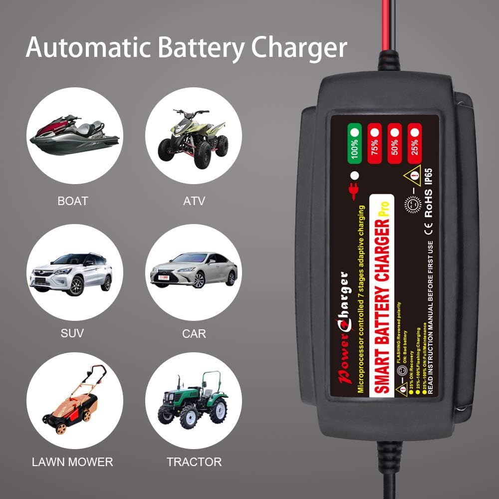12V 5A Smart Car Battery Charger, Automatic Portable Battery Maintainer and Trickle Charger Fast Charging for Motorcycle Truck Marine Boat Lawn Mower SUV ATV RV SLA AGM GEL WET and More (black): Automotive