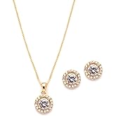 Mariell Bridal Wedding Necklace Set, Cubic Zirconia Pendant Necklace and Stud Earrings, Gold Jewelry Set