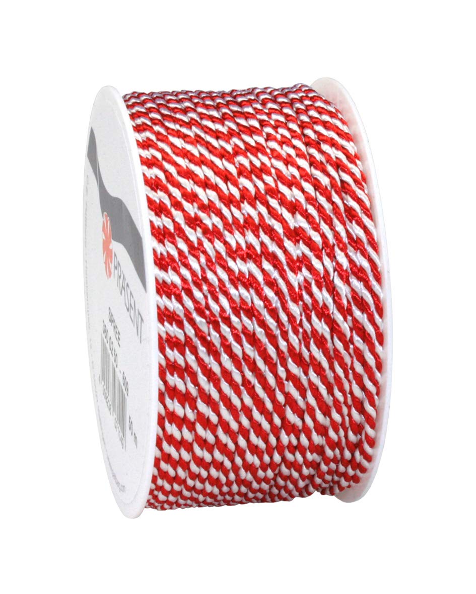 Präsent - Spree Cord Ribbon Red White 50 m Length - 2 mm Width