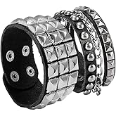 BaBakiak Punk Bracelet for Men Women, Goth Leather Wristband with Metal Studded