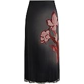 CIDER Women’s Mesh Floral Boho High Waisted Grunge Long Midi Fall Skirts Western Outfits
