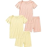 Jimonda Baby Boys Girls Pajama Sets Kid Soft Sleepwear Rayon From Bamboo Sleepwear Short Sleeve 4-Piece Cool Jammies 18M-12Y