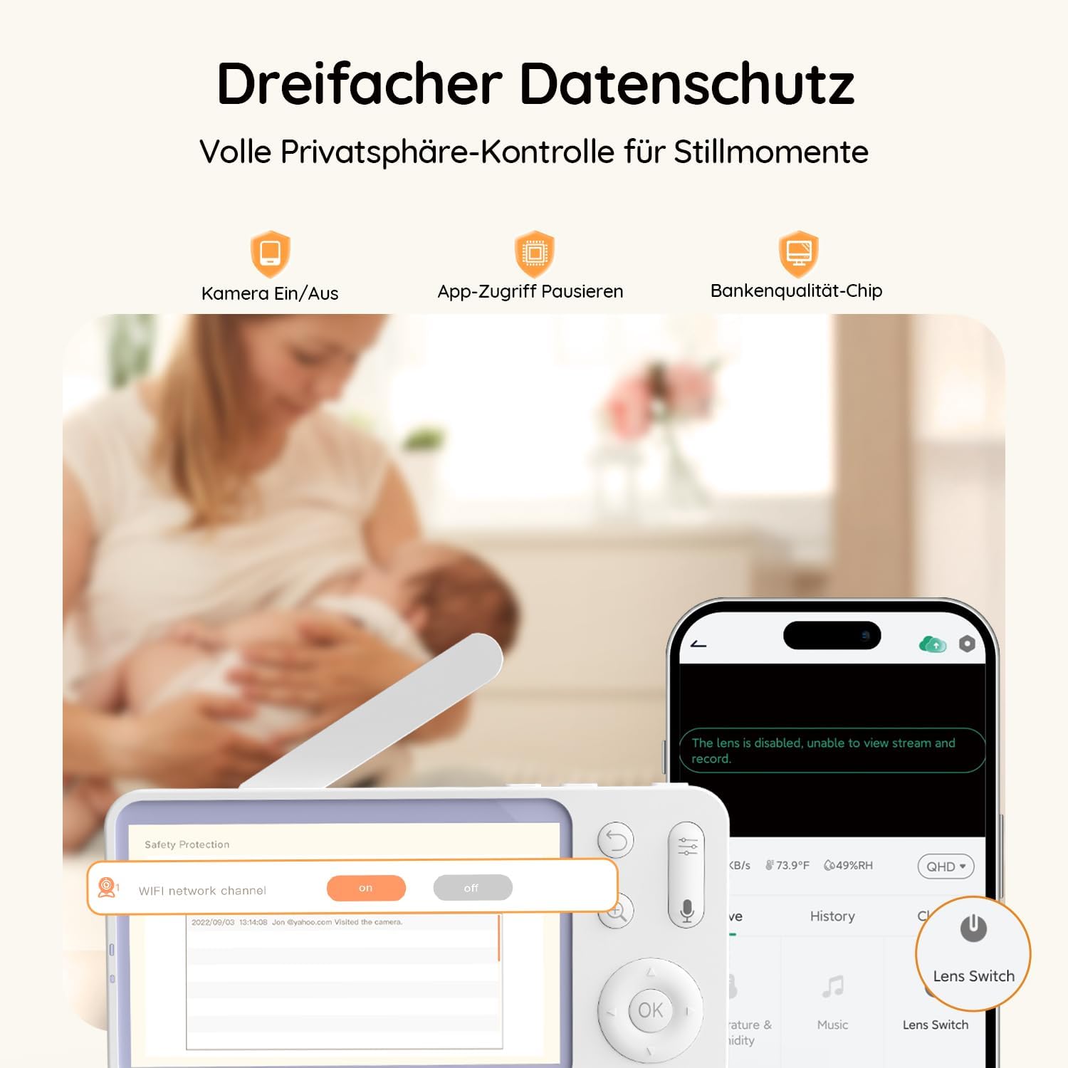 BOIFUN 2026 2K/3MP Babyphone mit Kamera WLAN, Nachtsicht ohne Sichtbares Licht, 5" Video Babyfon mit App, 360° Automatische Verfolgung, Weinen-, Bewegungs- und Geräuscherkennung, Temperaturerkennung 6