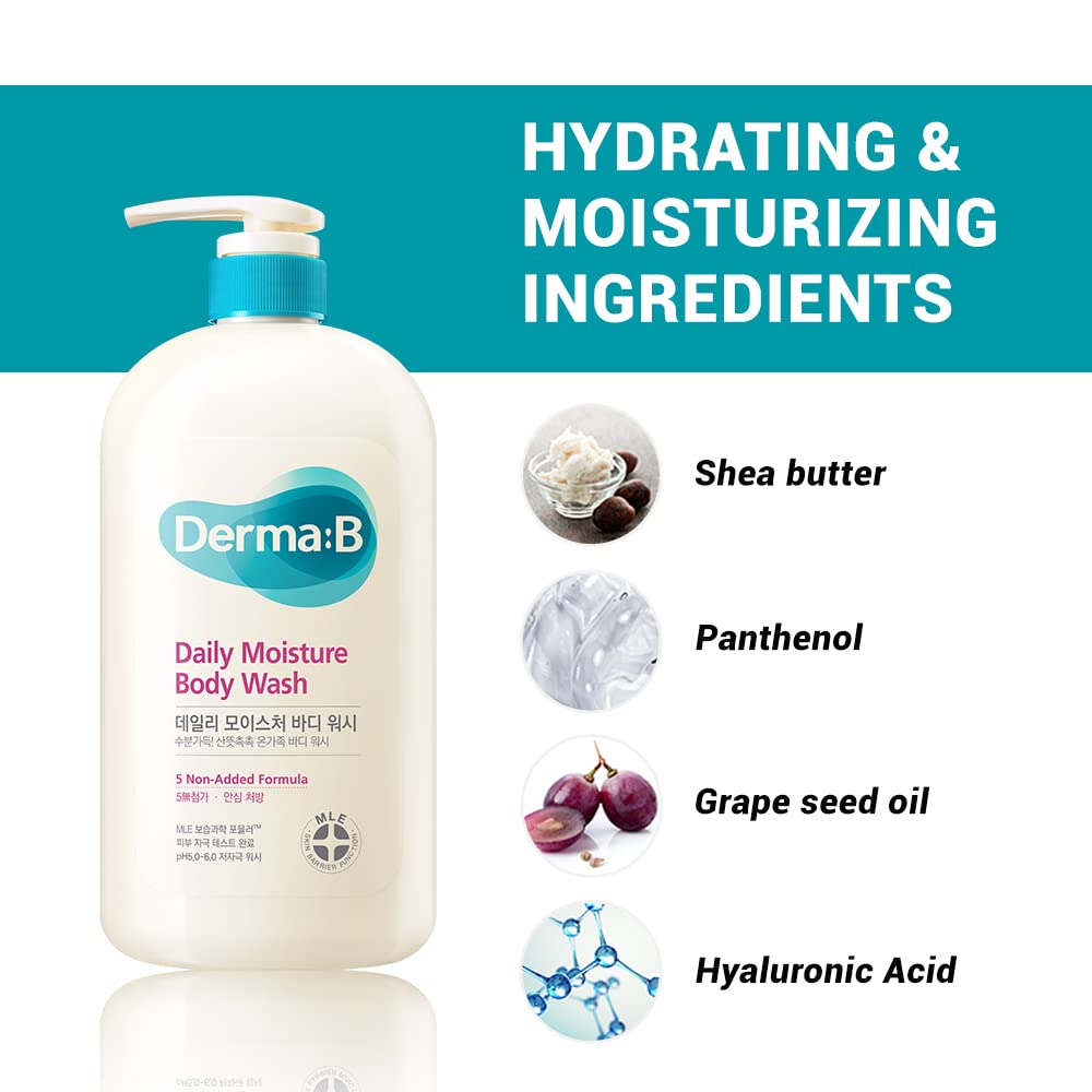 Derma B Daily Moisture Body Wash, Moisturizing Foaming Cleanser for Dry Skin, Scented Fresh Hydrating Body Wash for the Whole Family, Antibacterial Foam Wash,33.8 Fl Oz, 1000ml