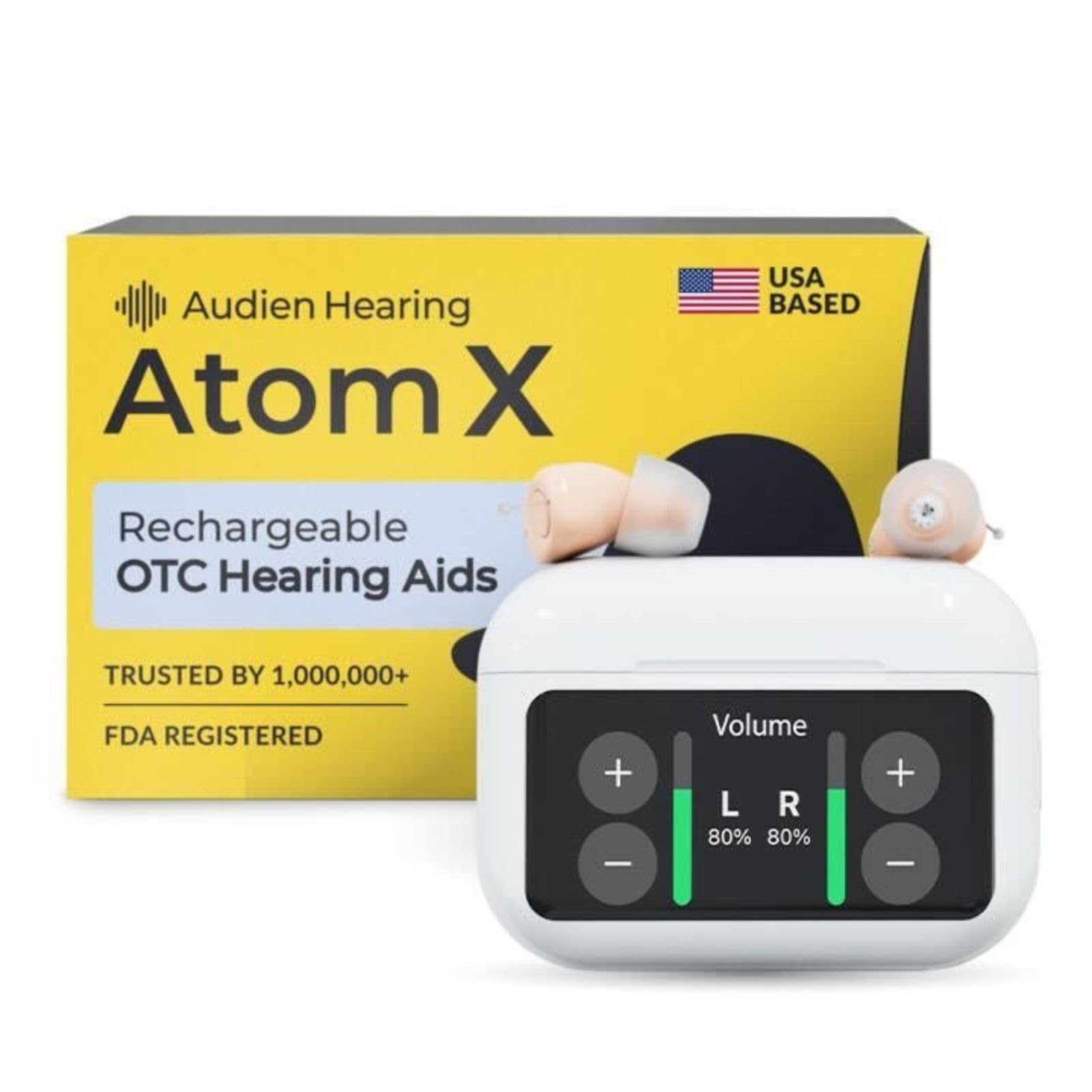Photo 1 of Audien Atom X Hearing Aid Device for Seniors & Adults with Hearing Loss - OTC Bluetooth Hearing Aids w/Charging Case, 48+ Hour Battery Life - Easy Touchscreen Control, Comfortable & Discreet Design