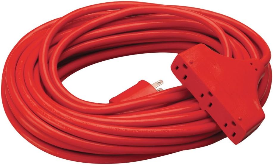 Coleman Cable 42188804 CCI Tri Source Three Receptacle Extension Cord, 50 Ft L, 3 Outlet, 14/3 Awg, 50', Red