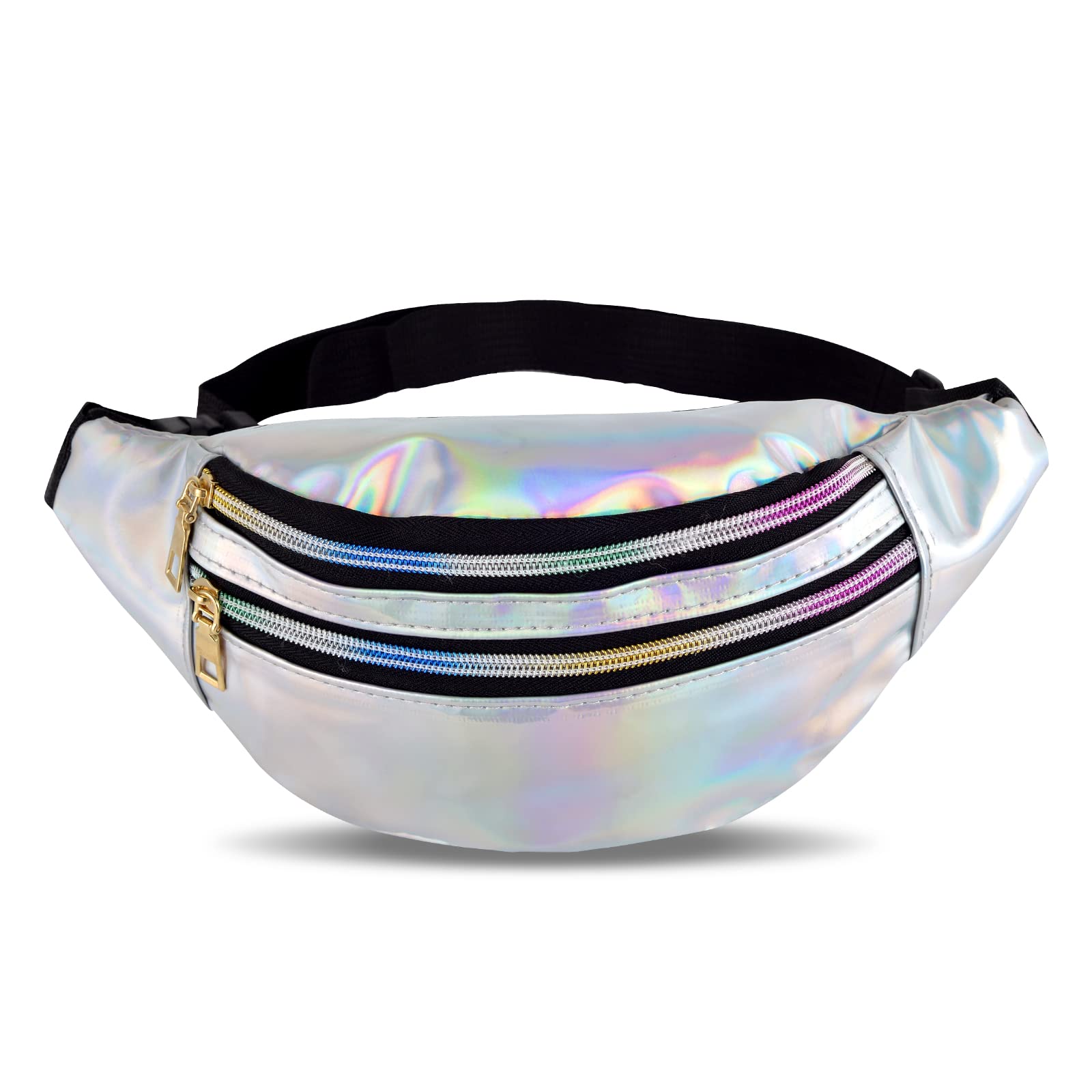 Bum Bag Fashion Waterproof Belt Bag Metallic Waist Bag for Women and Men Party Festival Sports Outdoor Travel, silver, 32 x 13 2 cm, bum bag