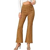 Allegra K Women's Faux Suede Pants Business Casual Wide Legs Bell Bottom Flared Trousers