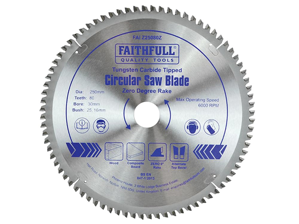 Faithfull Tct Circ Saw Blade 250 X 30 X 80T Z/Deg