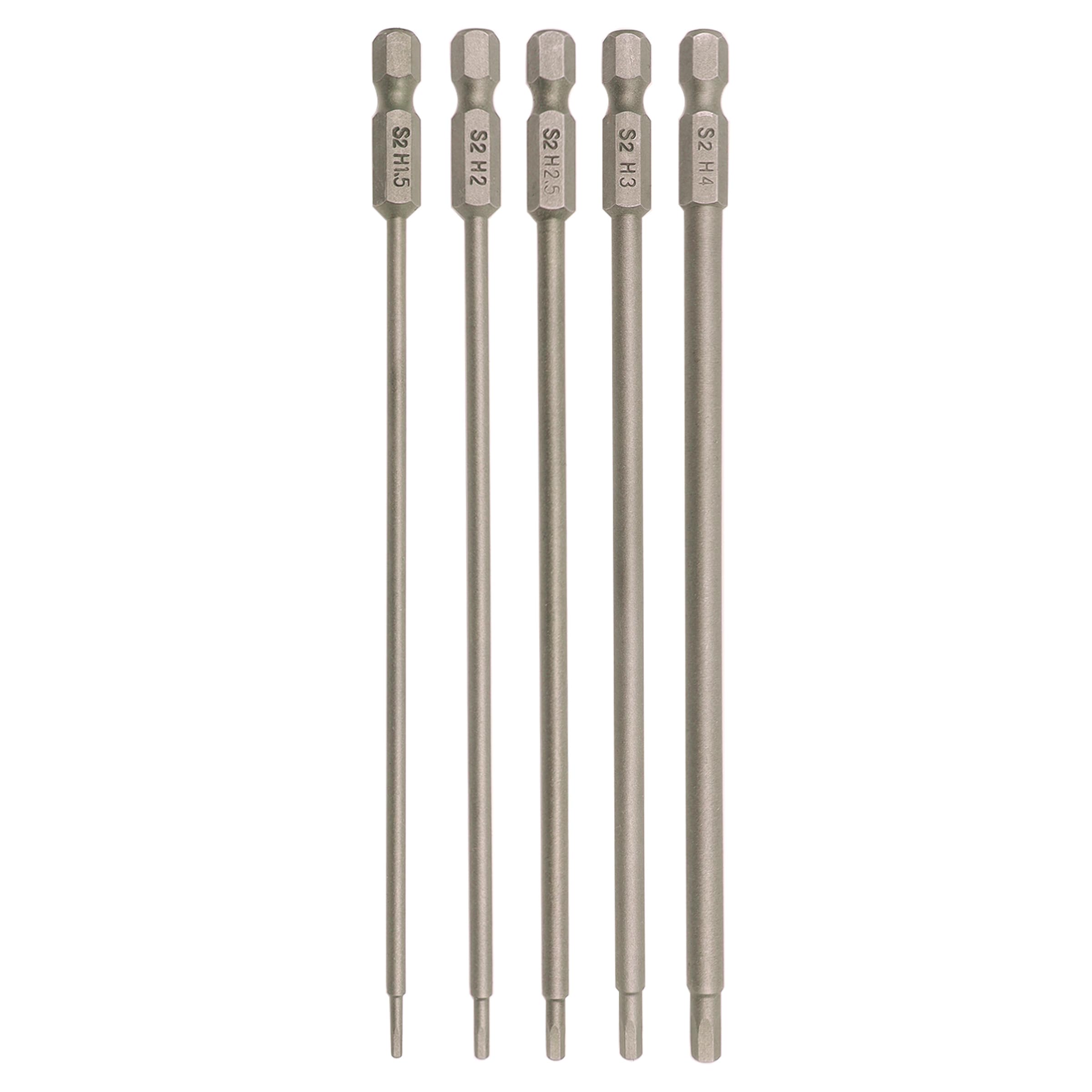 Photo 1 of HOPLEX 5PCS RC Hex Bit 6 Inch Power Bits 1.5mm 2.0mm 2.5mm 3.0mm 4mm Hex Head Allen Wrench Drill Bit Set Professional Grade ¼ Inch Hex Shank for Screwdrivers Electric Screwgun/Power Drill