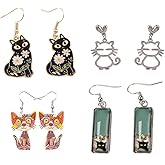Cute Cat Earrings Cartoon Funny Pet Fun Kitten Girls Women Drop Dangle Animal Kitty Earrings 4 Pairs