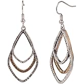 Mixed Metal Gold and Silver Two Tone Earrings for Women Dangling Boho Hammered Geometric Dangle Hoop Drop Earrings Jewelry Accessories