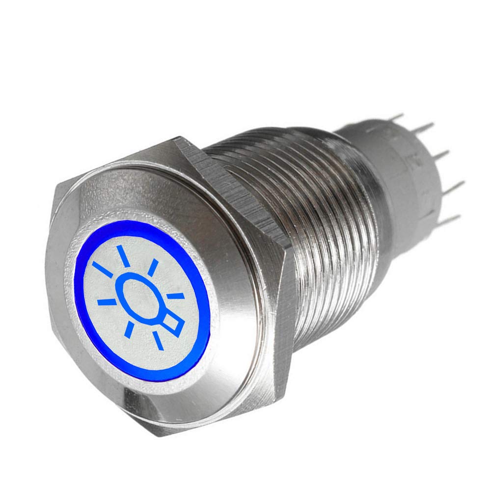 Mintice™ 12V Car Vehicle Blue LED Light Headlight Push Button Metal Toggle Switch 16mm