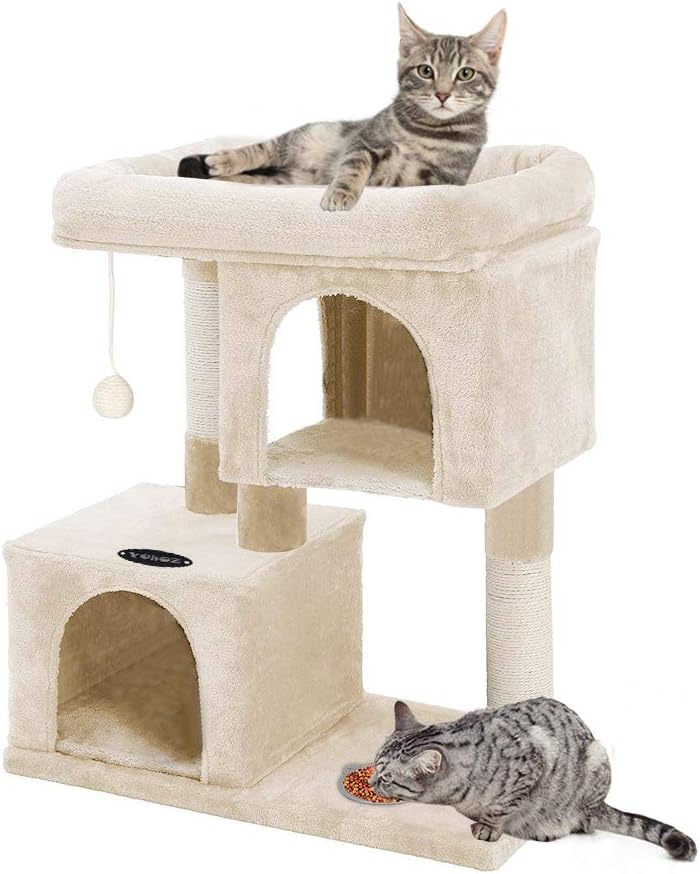YOHOZ 33in Heavy Duty Luxury Cat Tree and Tower with Feeder Bowl, Spacious Perch