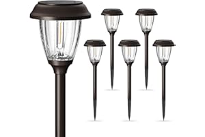XMCOSY+ Solar Lights Outdoor 10/25 LM LED with 2 Lighting Modes, Solar Garden Lights Glass and Metal, IP65 Waterproof Solar Powered for Yard Pathway Walkway Driveway Patio (6 Pack, Warm White)