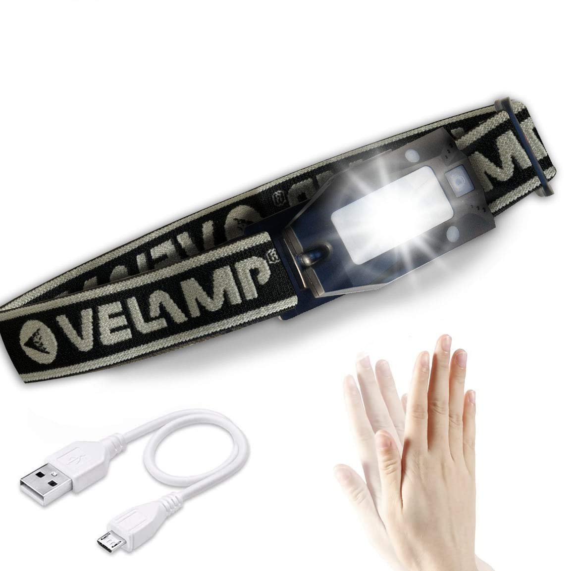 Velamp IH523 METROS Multifunction Rechargeable LED headlamp. Red and White Light, 150 lumens, IPX4. with Hands Switch. Ideal for Camping, Trekking, Black