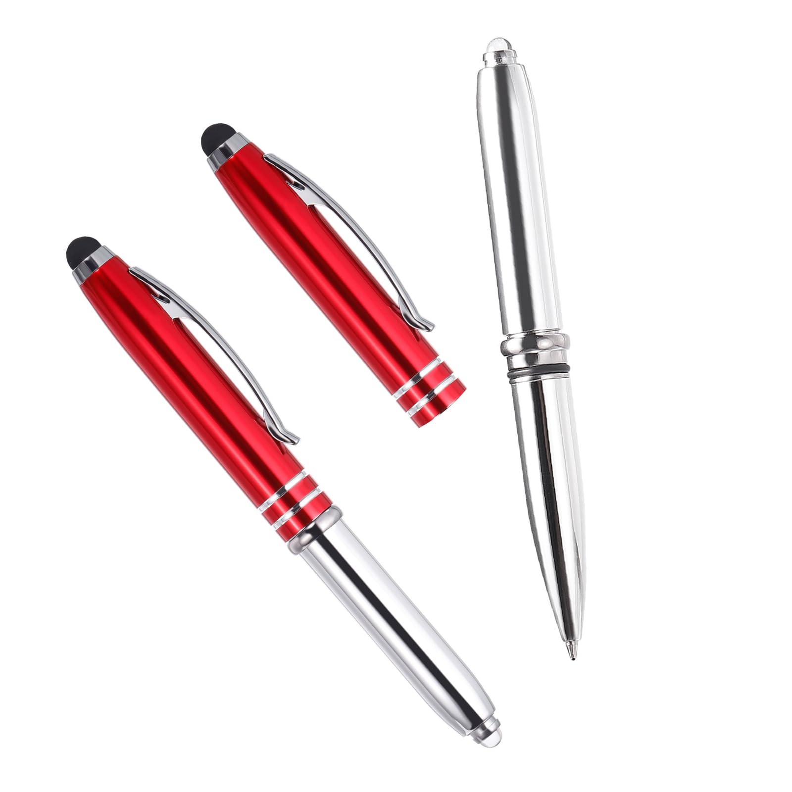 YOKIVE 2 Pcs Ballpoint Pen with Stylus Tip and LED Flashlight, 3 in 1 Black Ink Metal Shell Pen 1.0mm Pen Tip, Great for Touch Screen, Office, Home, Writing, Studio, Drawing(125mm, Red)