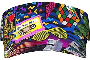 ADHOKMJL 90s Vintage Music Party Retro 90'S Visor Hats for Women Men, Adjustable Wide Brim Sun Caps for Sports Golf