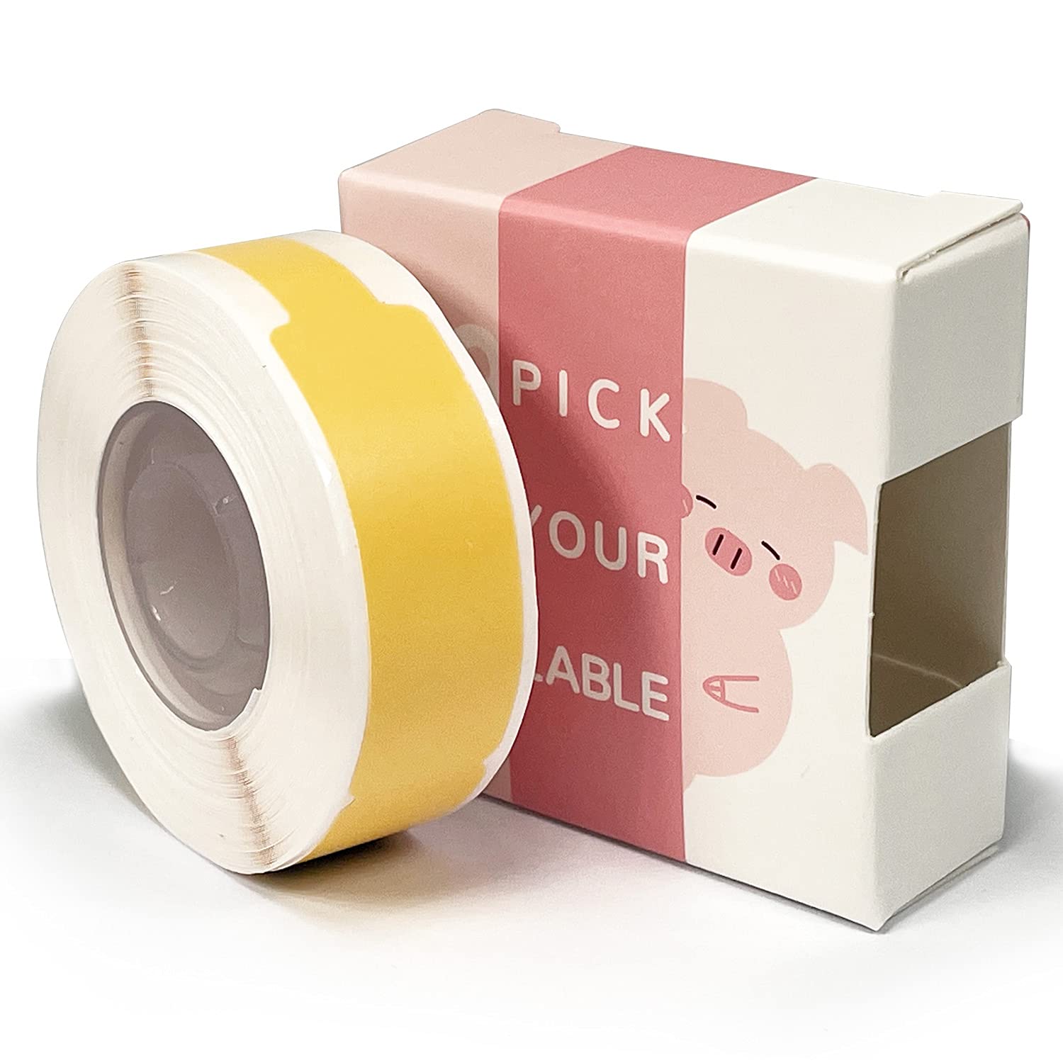 GOGUM D30S Label Maker Paper,Label Print Tape Standard Laminated Office Labeling Tape Replacement for D30S Handheld Label Machine Waterproof Tear Proof 1 Roll 12.5x74mm+35mm Pattern Label (Yellow)