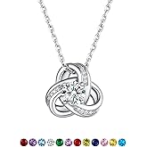 Suplight Sterling Silver Birthstone Necklaces for Women, to My Wife Necklace from Husband Forever Love Knot Infinity Pendant Cubic Zirconia Mom BFF Friendship Necklaces Dainty Birthday Wedding Jewelry