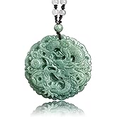 BJIMIDTI Jade Pendant Necklace for Men Women - Genuine Grade A Ice Jadite Healing Stone Necklace with Certificate