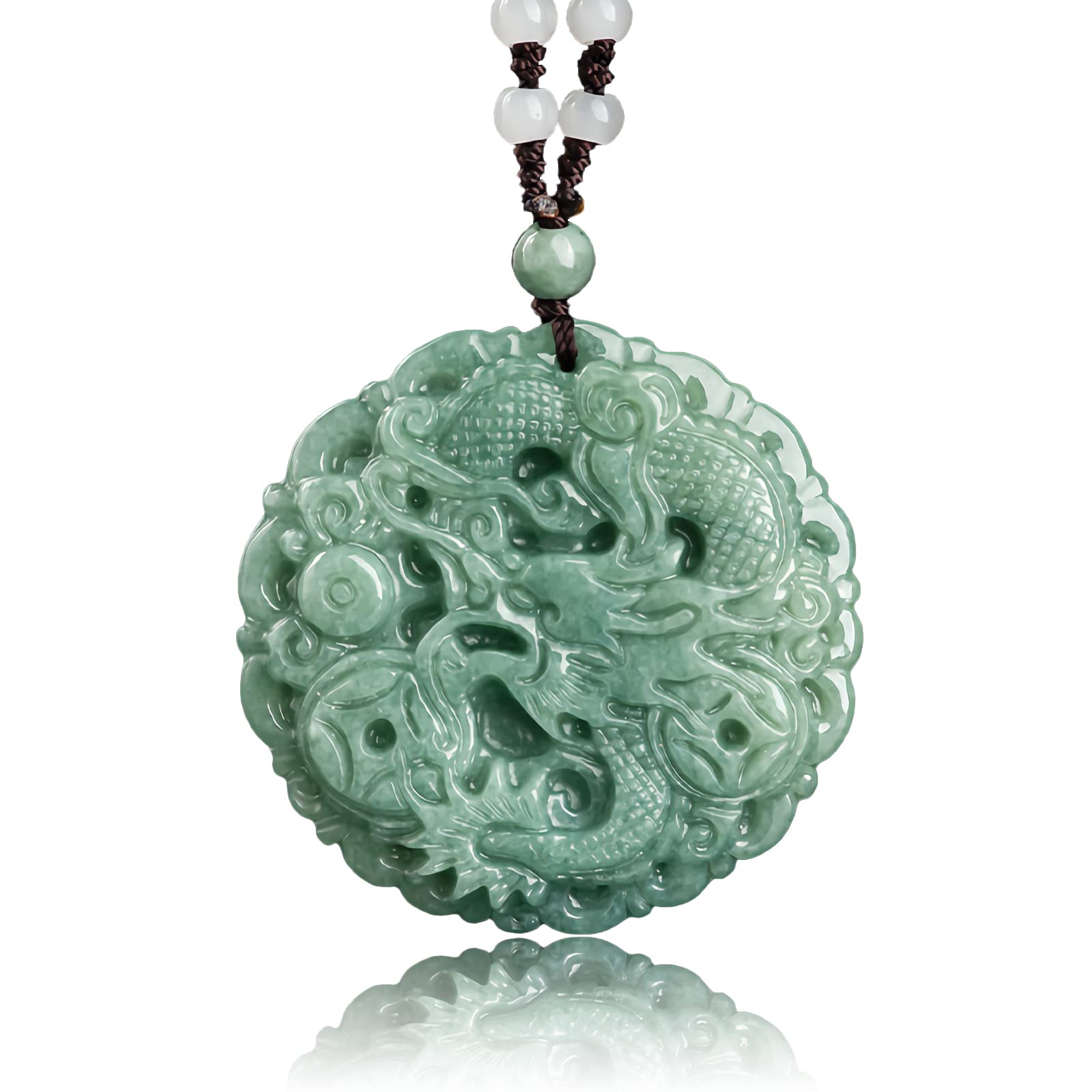 BJIMIDTI Dragon Jade Necklace Pendant Genuine Green