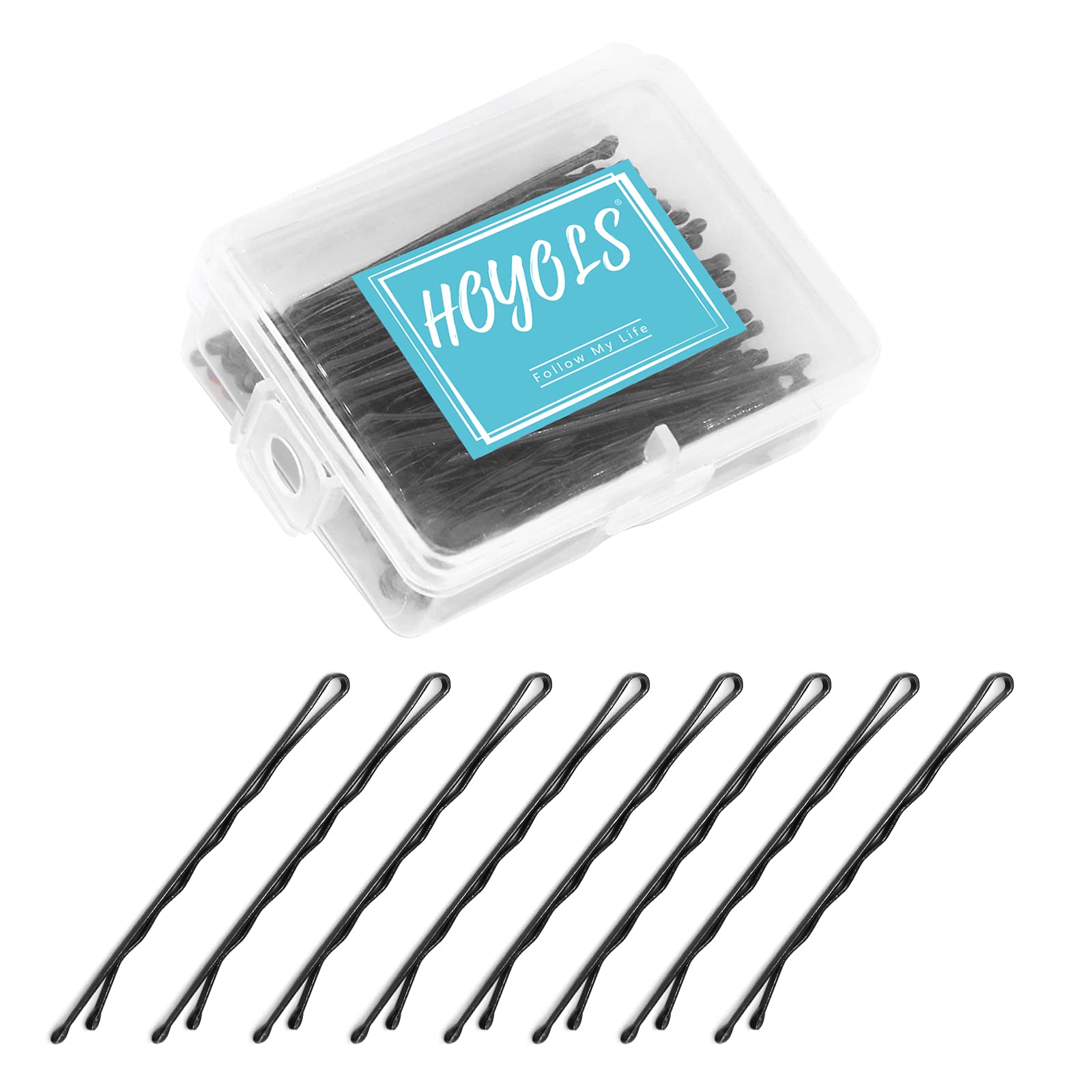 HOYOLS Bobby Pins Black, Premium Secure Hold Wavy Slide Proof Hair Styling Pins Open Bulk with Case 100 Count, 2 3/8 Inch