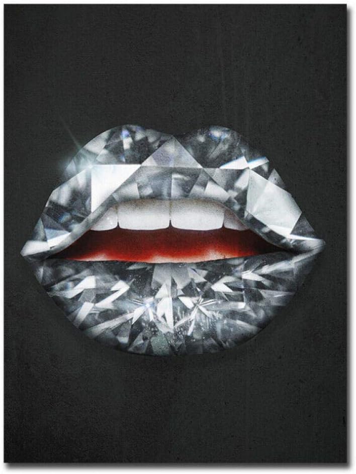DNJKSA Home Decoration Wall Art Abstract Diamond Graffiti Lip Canvas Painting-60x80cm-No Frame