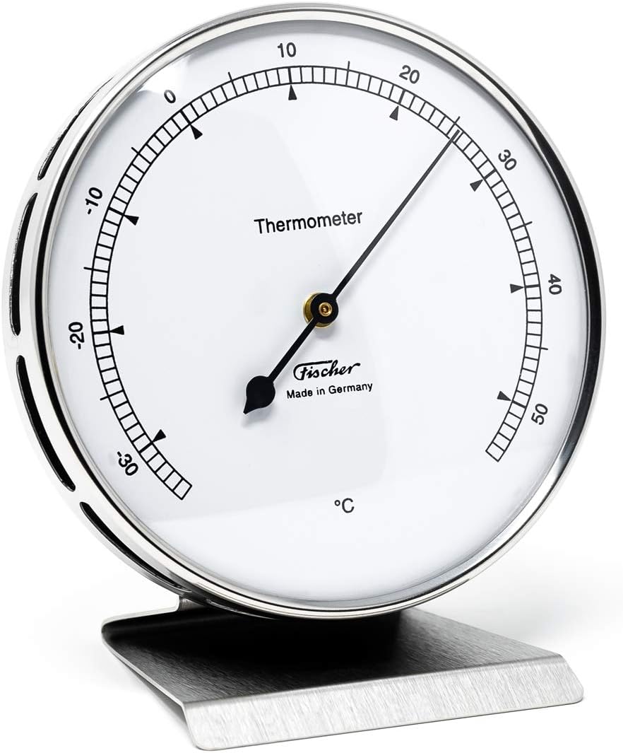 Fischer Thermometer im Edelstahlgehäuse, 100mm, Analog, Standfuß