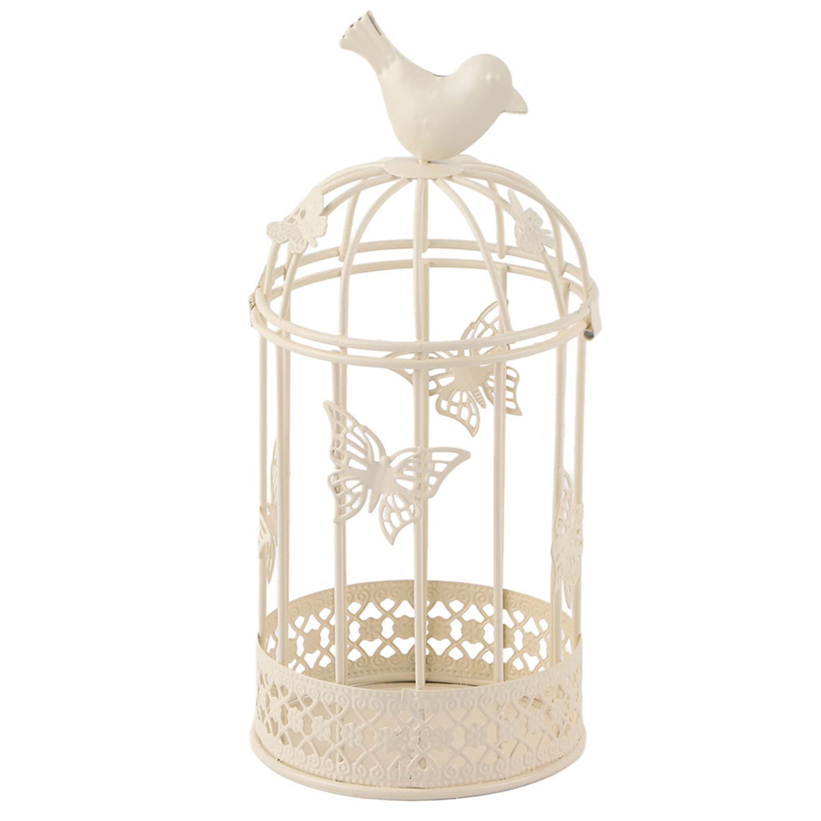 Hanging Lantern Candlestick Holders Vintage Decorative Birdcage Art Wedding Desk Tabletop for Home Decoration(white)