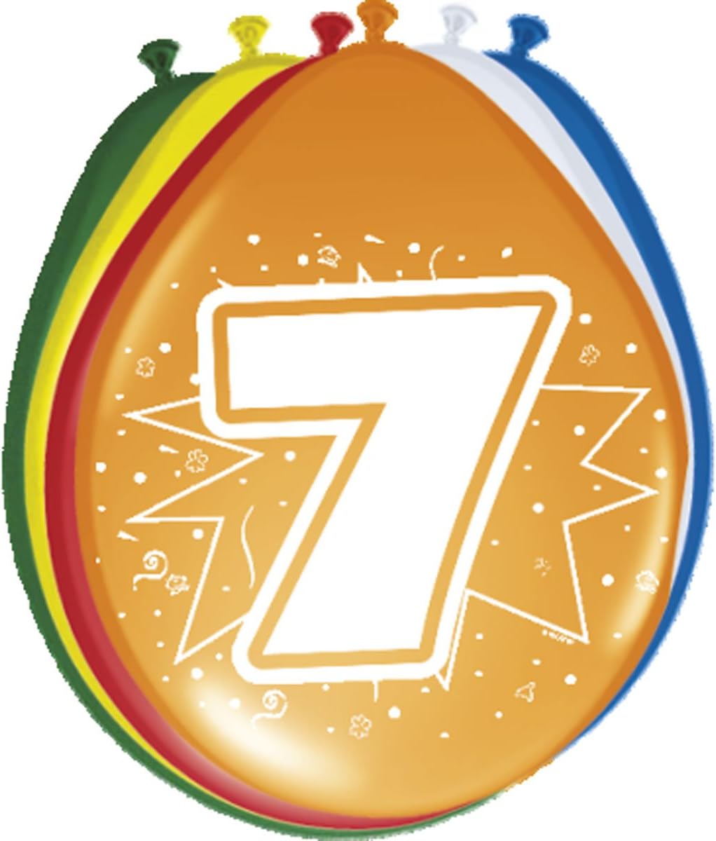 Folat 08207 Zahl 7th Birthday Balloons 30 cm - 8 pieces, Multi Colors, 7 (EU)