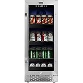 Whynter BBR-838SB Built-in Under Counter 15 inch Beverage Refrigerator and Cooler Fridge with Glass, Lock, Reversible Door, D