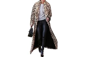 DJBM Women's Sexy Elegant Vintage Leopard Print Lapel Faux Fur Long Maxi Coat Jacket