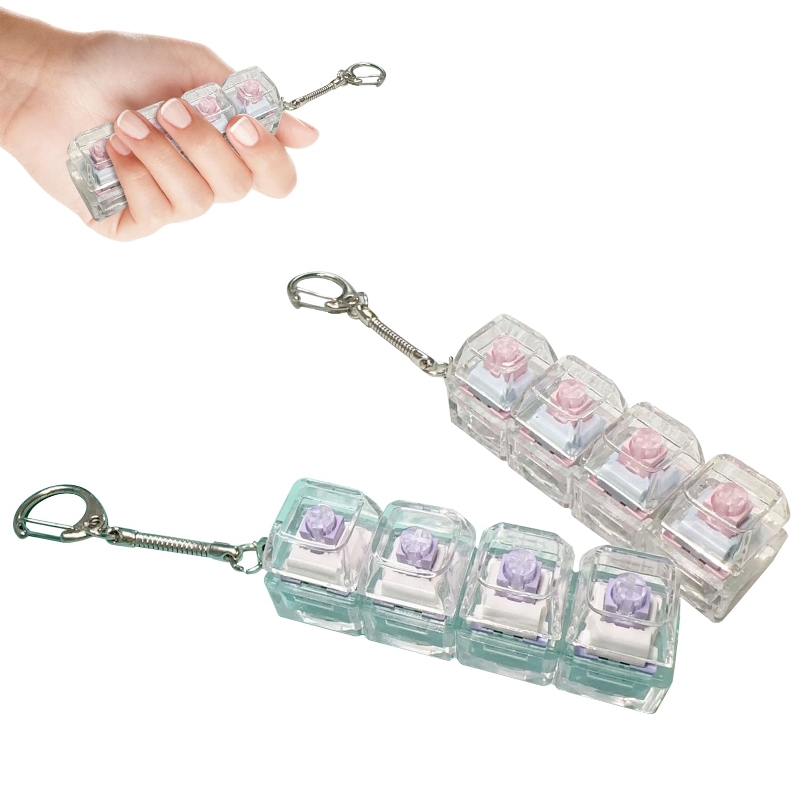2 Pcs Keyboard Fidget Toy 4-Button Keyboard Fidget Keychain Portable Funny Stress Relief Fidget Keyring Adults Kids Clicker Fidget Decompression Toys for Home Office School Pass the Time (Style A)