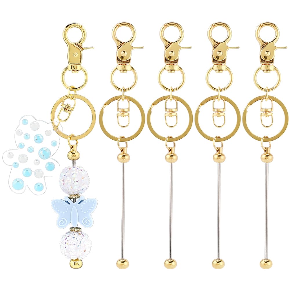 SUNNYCLUE 1 Box 12pcs 149mm Keychains Bars Gold Keychain Bar Metal Golden Alloy Beading Key Chain Making Kits Stick Blanks with Key Clasp for Jewellery Making Women Keyrings Craft Supplies Accessories