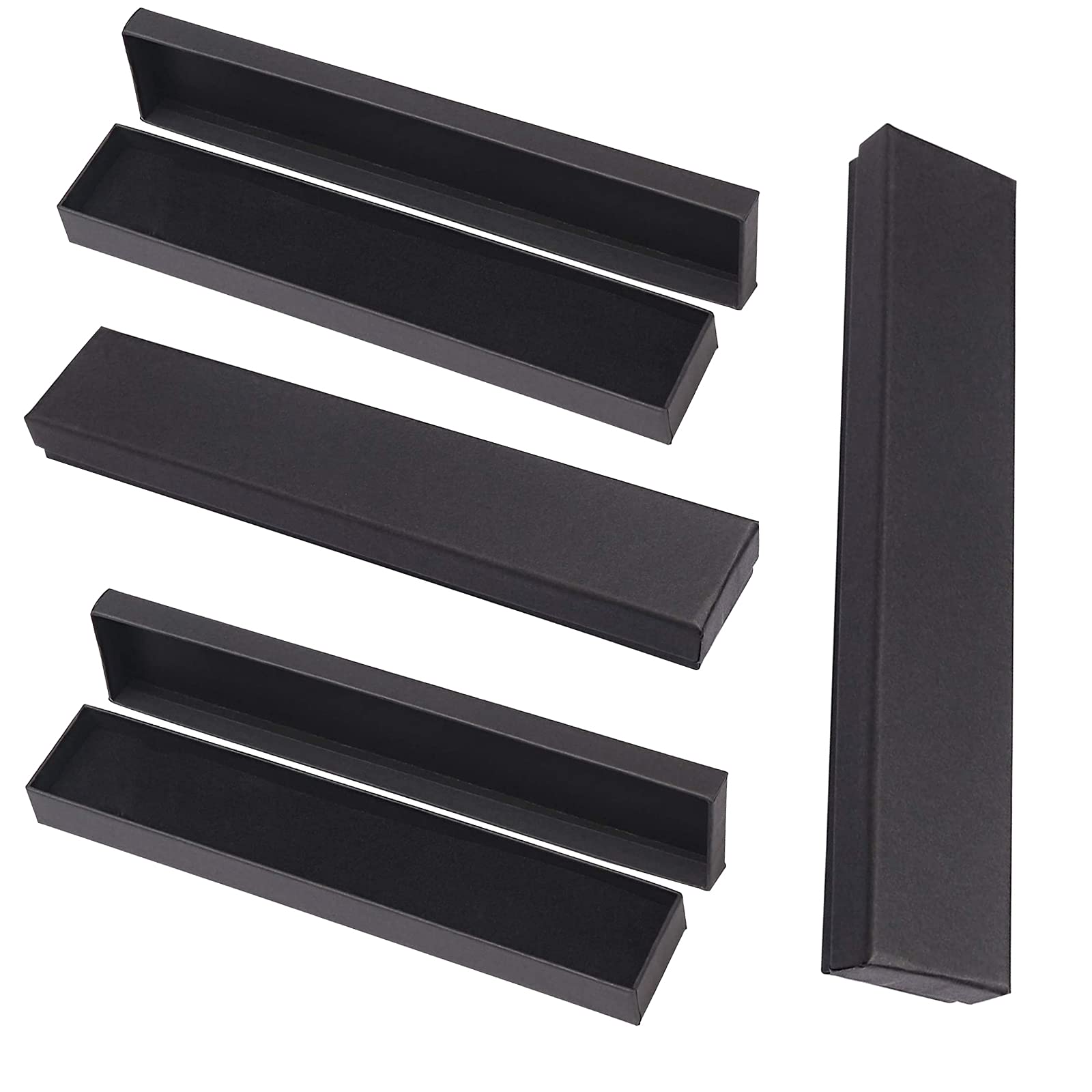 4Pcs Necklace Box Jewellery Gift Box with Lid Bracelet Kraft Long Chain Gift Black Paper Jewelry Display Boxes Cardboard Rectangle Long Necklace Case for Xmas Newyear Thanksgiving Wedding Presents