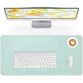 NUOYOU Desk Pad Soft PU Leather Large Mouse Pad Laptop Computer Desk Mat Table Blotter Flat Smooth Waterproof Non-Slip Desktop Protector Write Pad for Office and Home (Light Green, 60x35cm)