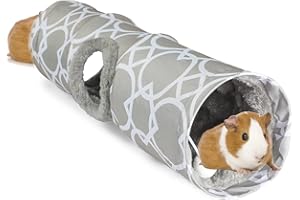 LUCKITTY Plush Inside Stright Shape Small Animals Tube Tunnel with Interactive Ball for Guinea Pig, Hamster, Chinchilla, Hedgehog Hiding and Resting, Geometric Grey