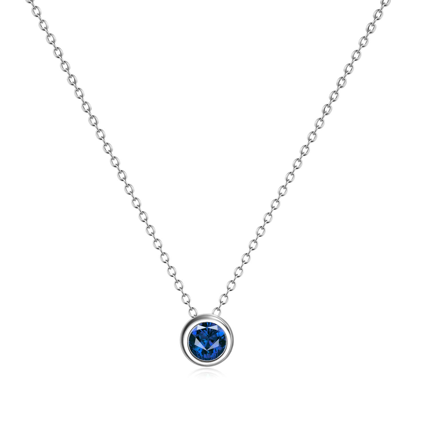 Simulated Birthstone Necklace CZ Halo Pendant Cubic Zirconia Sterling Silver Necklaces Gifts for Women Girls (Royal Blue-Sep)