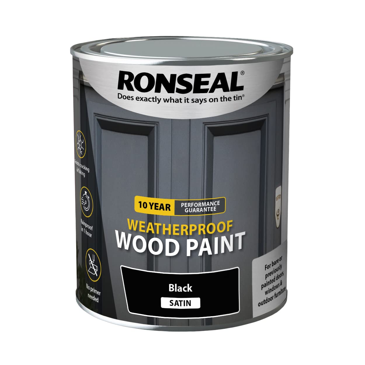Ronseal 10 Year Weatherproof 2 in 1 Wood Paint Black Satin 750ml