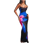 WDIRARA Women's Floral Maxi Dress Sexy Spaghetti Strap Backless Party Long Bodycon Dress